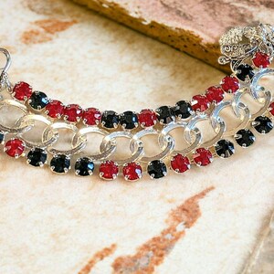 Red and Deep Green Multi Faceted Crystal Bracelet-Large 8 inch - - LadybugfeetDesigns -