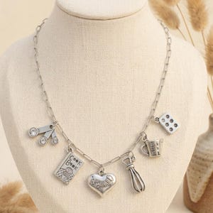 I Love Cooking Multi Charm Link Necklace, Silver - 20 inch
