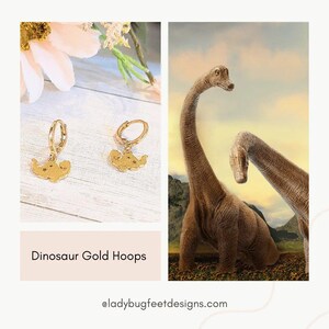 Dinosaur Huggie Hoop earrings, Gold - 15mm - - LadybugfeetDesigns -