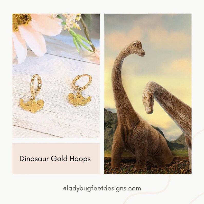 Dinosaur Huggie Hoop earrings, Gold - 15mm - - LadybugfeetDesigns -