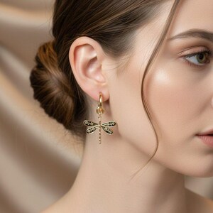 Dragonfly Huggie Hoop earrings, Gold - 12mm - - LadybugfeetDesigns -