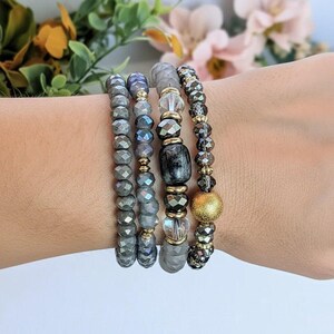 Regal Gray Crystal Endless wrap bracelet - - LadybugfeetDesigns -