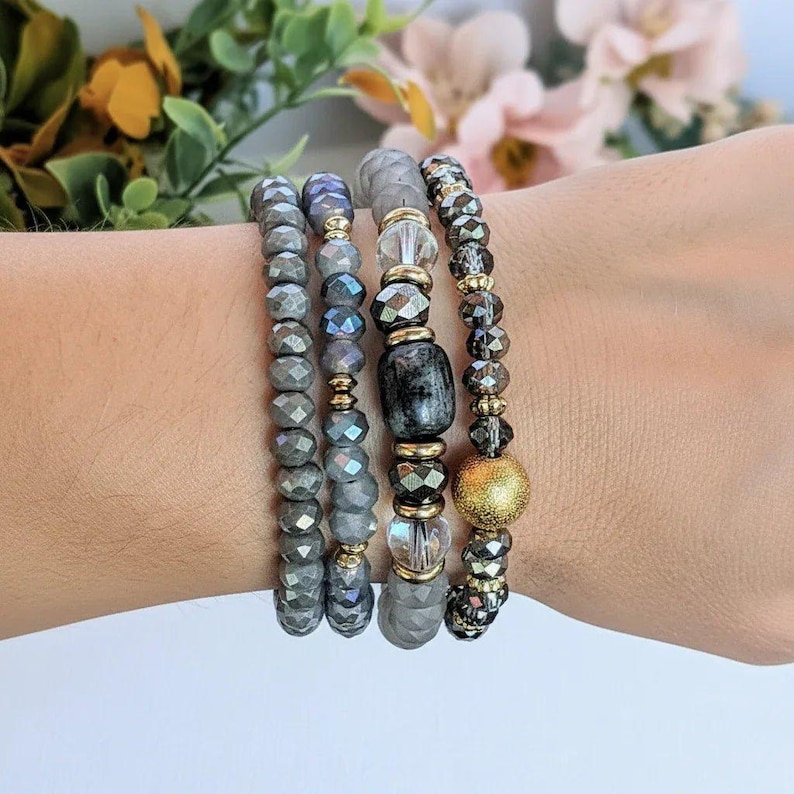 Regal Gray Crystal Endless wrap bracelet - - LadybugfeetDesigns -