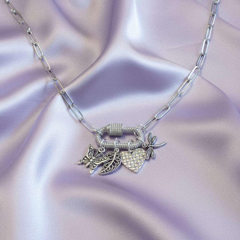 Nature & Love Carabiner Necklace, Silver - Adjusts up to 20 inches - - LadybugfeetDesigns -