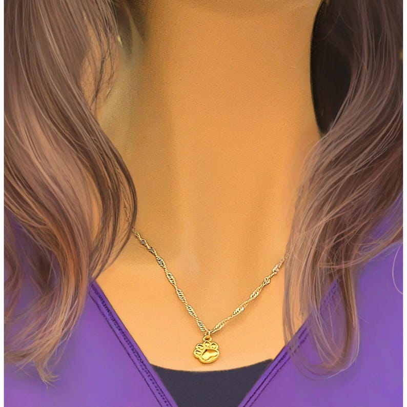 Paw Print necklace, Gold- 20 inch - - LadybugfeetDesigns -