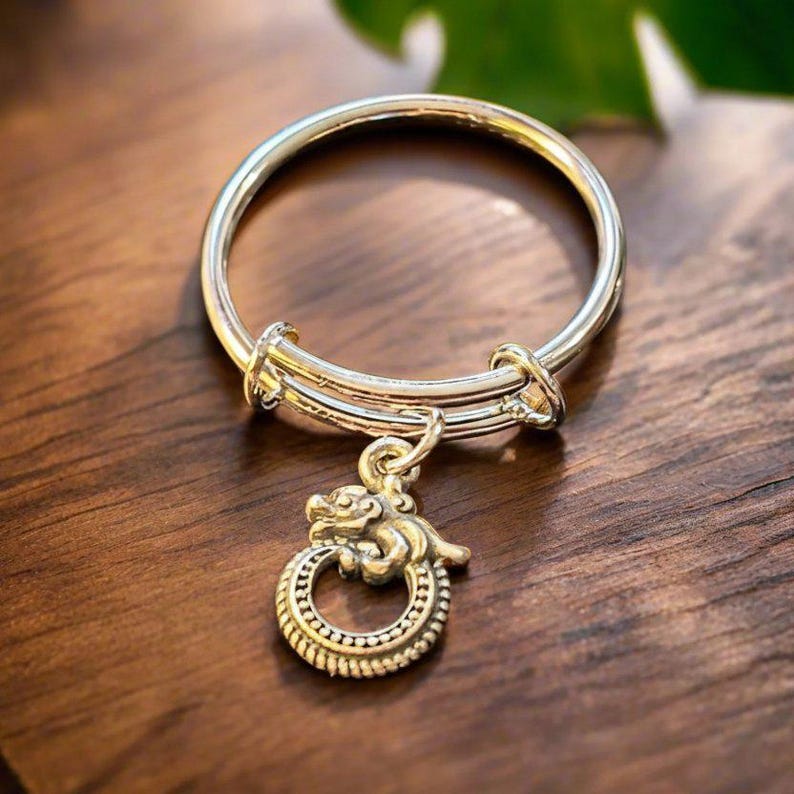 Sterling Silver Dragon Charm Ring - - LadybugfeetDesigns -