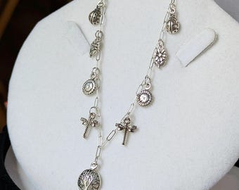 Nature Lover Multi Charm Link Necklace, .925 Sterling Silver - 20 inch