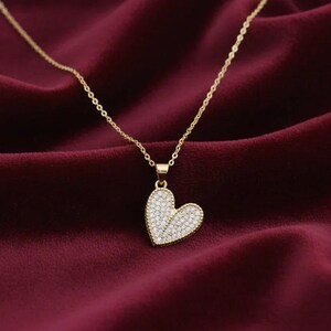 CZ Heart necklace, Gold - 20 inch - - LadybugfeetDesigns -
