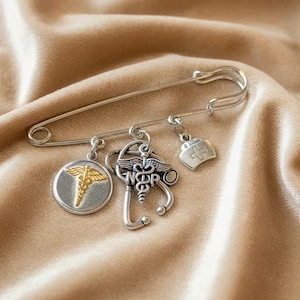 NP - Nurse Practitioner Safety Pin Brooch, Purse Charm - - LadybugfeetDesigns -