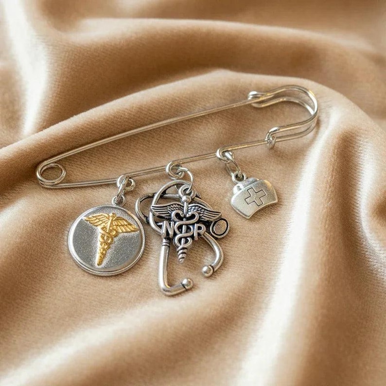 NP - Nurse Practitioner Safety Pin Brooch, Purse Charm - - LadybugfeetDesigns -