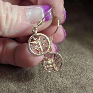 Palm Leaf Rose Gold dangle earrings - - LadybugfeetDesigns -