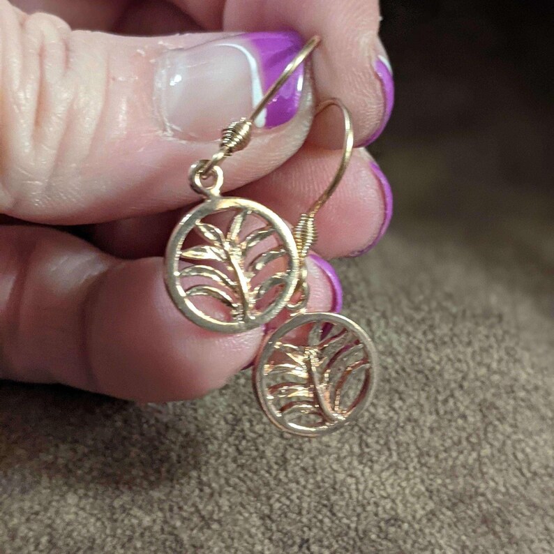 Palm Leaf Rose Gold dangle earrings - - LadybugfeetDesigns -