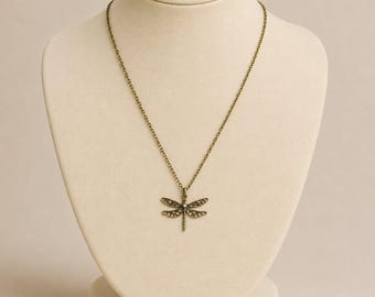Dragonfly Boho Necklace, Antique Bronze - 18 inches