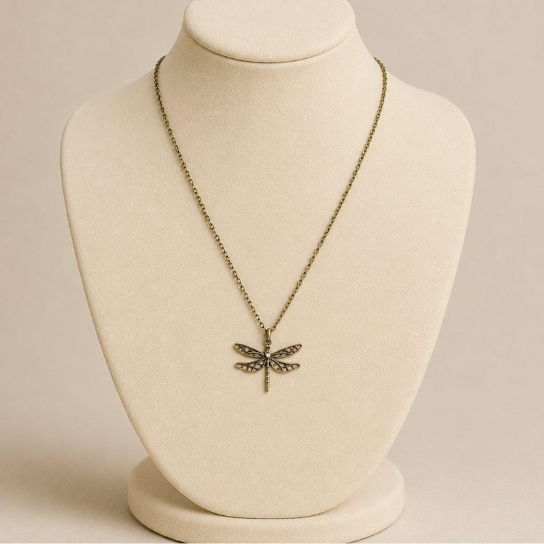 Dragonfly Boho Necklace, Antique Bronze - 18 inches - - LadybugfeetDesigns -