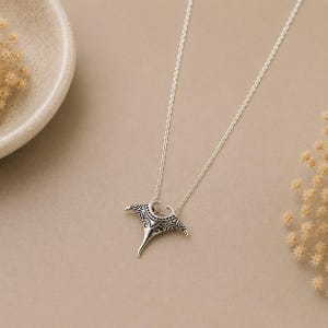 Large Manta Ray Necklace, Silver - 18 inches - - LadybugfeetDesigns -
