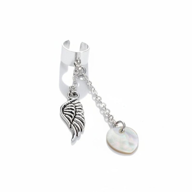 Angel Wing ear cuff, Silver - - LadybugfeetDesigns -