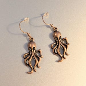 Octopus dangle earrings, Copper/Rose Gold - - LadybugfeetDesigns -