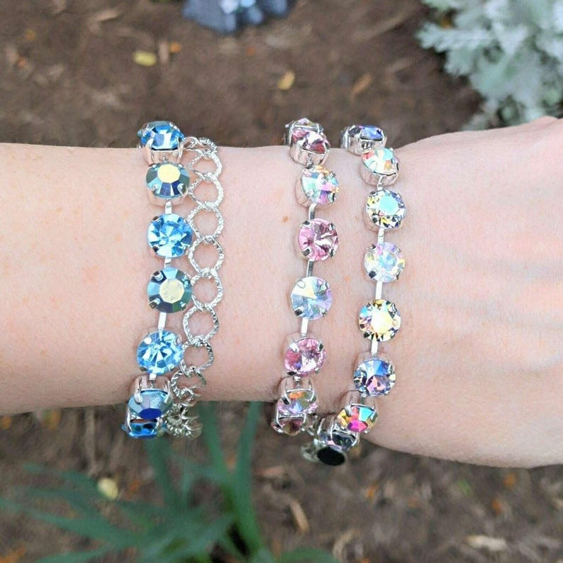 Rhinestone Heart Faceted Crystal Bracelet - - LadybugfeetDesigns -