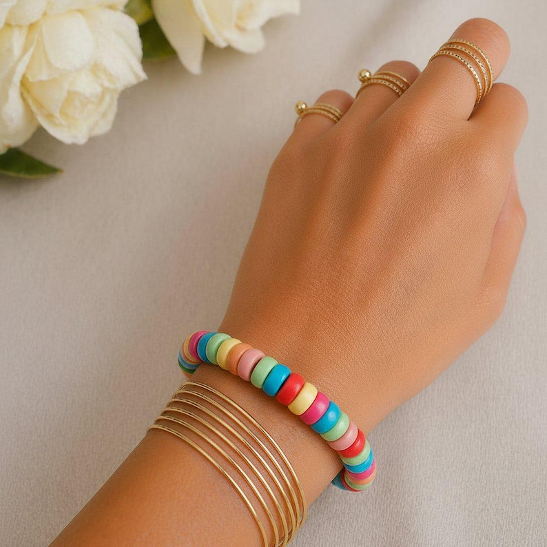 Multi Colored Unisex stretch bracelet - - LadybugfeetDesigns -