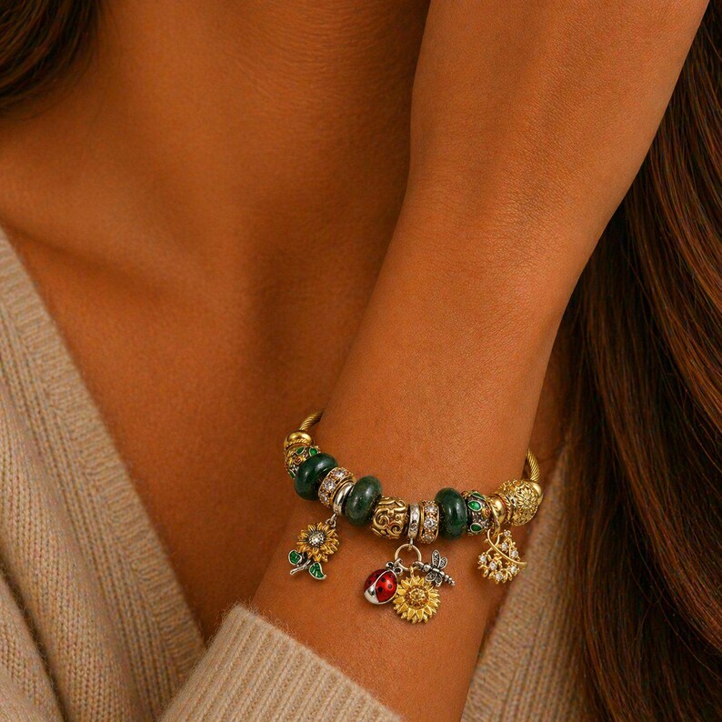 Garden Party Euro Cuff Wrap Bracelet, Gold - - LadybugfeetDesigns -