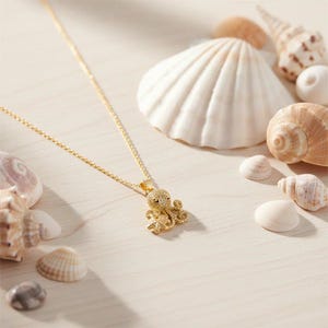 CZ Octopus necklace, Gold - 20 inch - - LadybugfeetDesigns -