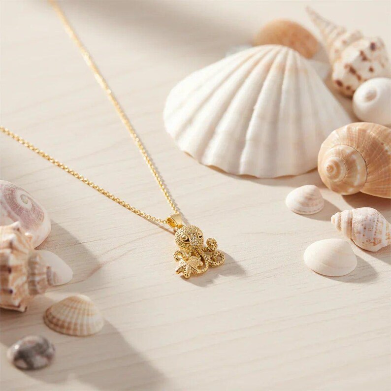 CZ Octopus necklace, Gold - 20 inch - - LadybugfeetDesigns -