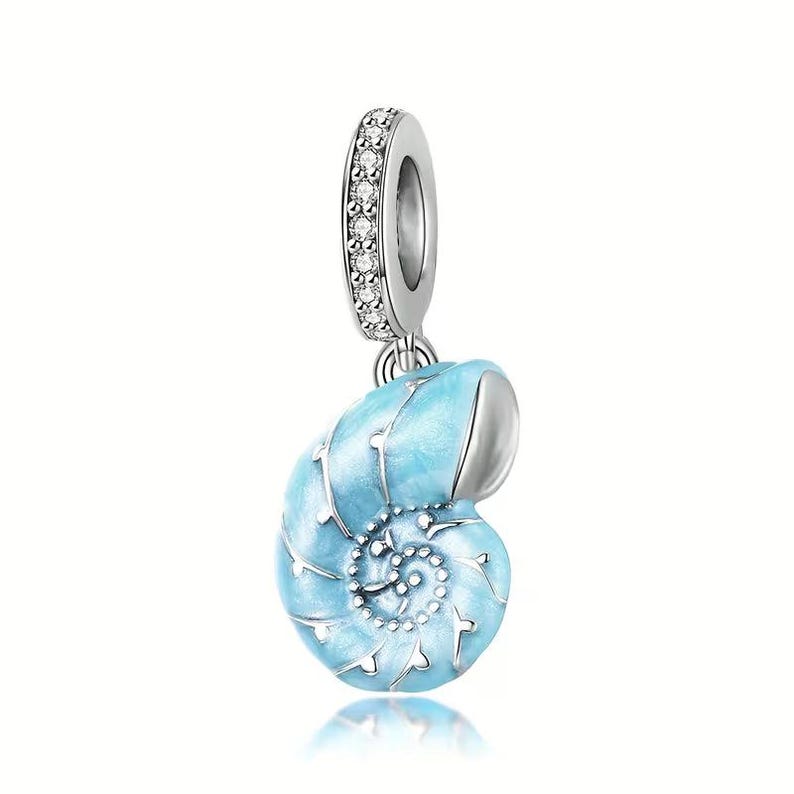 Blue Sea Snail Necklace, 20 inches - Silver - - LadybugfeetDesigns -