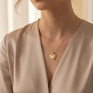Textured Heart necklace, Gold - 20 inch - - LadybugfeetDesigns -
