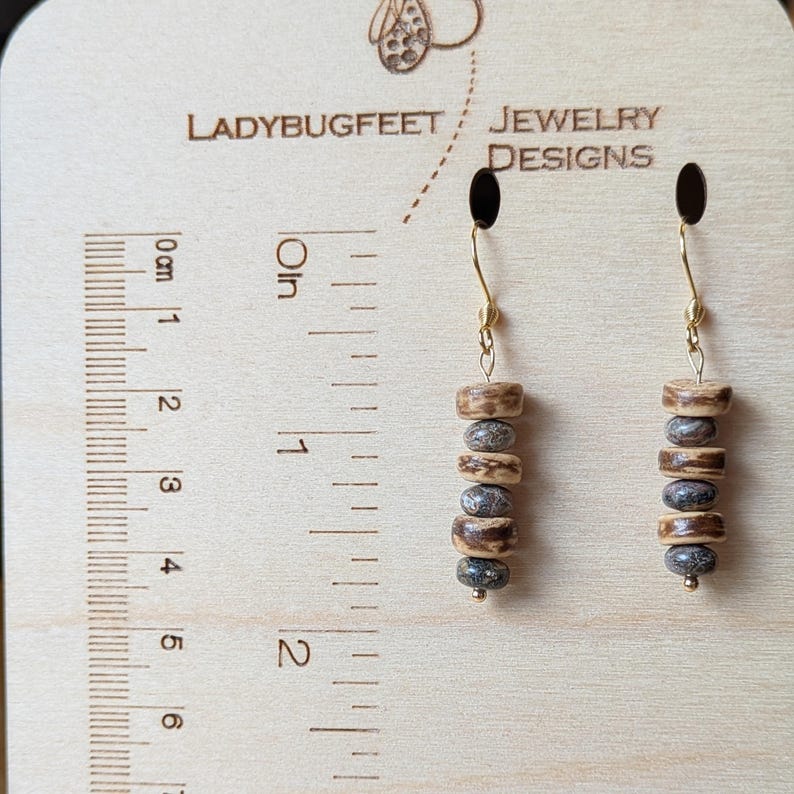 Leopard Skin Jasper Beaded Hook Earrings, Gold - - LadybugfeetDesigns -