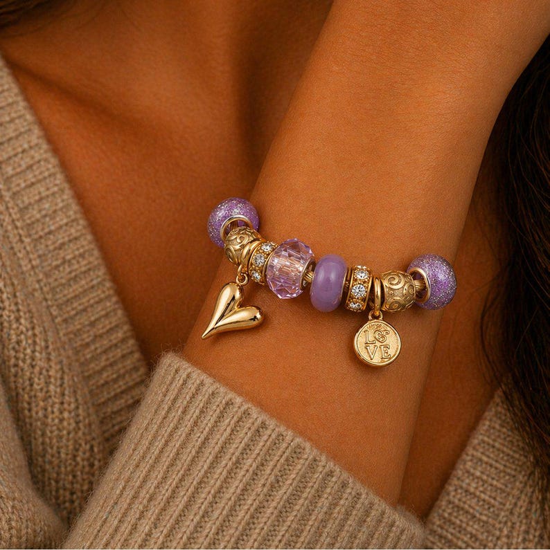 Romantic Heart Euro Cuff Wrap Bracelet, Gold - - LadybugfeetDesigns -