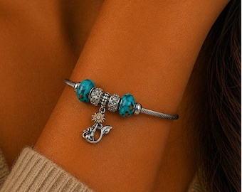 Playful Kitty Euro Cuff Wrap Bracelet, Silver