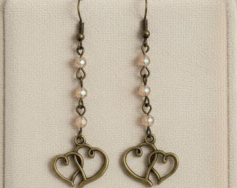 Antique Bronze Boho Double Heart dangle earrings