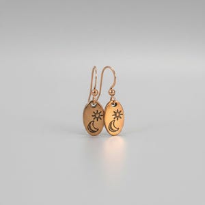 Crescent Moon Star dangle earrings, Copper/Rose Gold - - LadybugfeetDesigns -