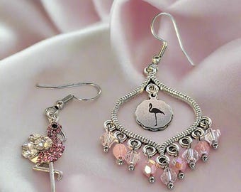 Mismatched Rhinestone Flamingo hook earrings