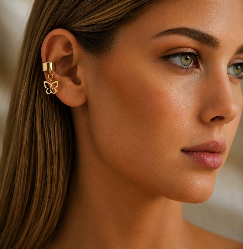 Butterfly Ear Cuff, Gold - - LadybugfeetDesigns -
