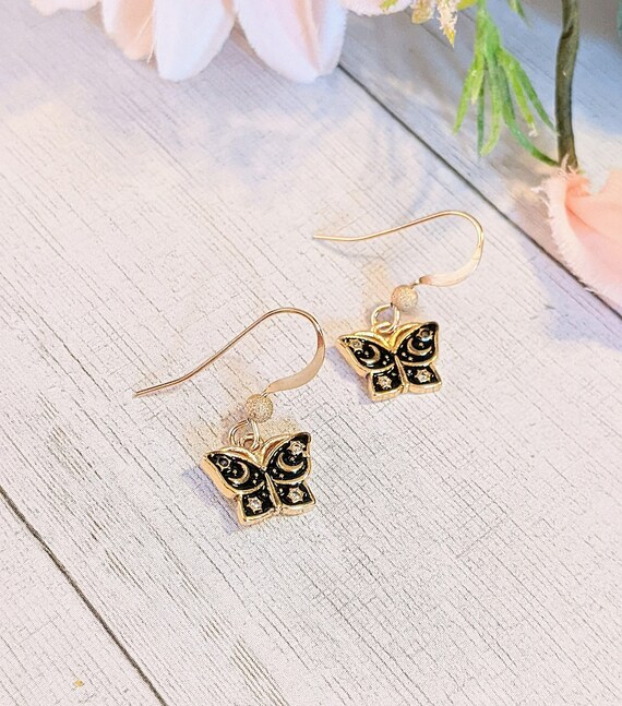 Celestial Butterfly Gold Dangle Earrings Etsy