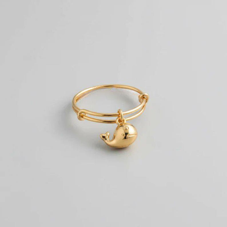 Baby Whale Expandable Charm Ring - Gold - - LadybugfeetDesigns -