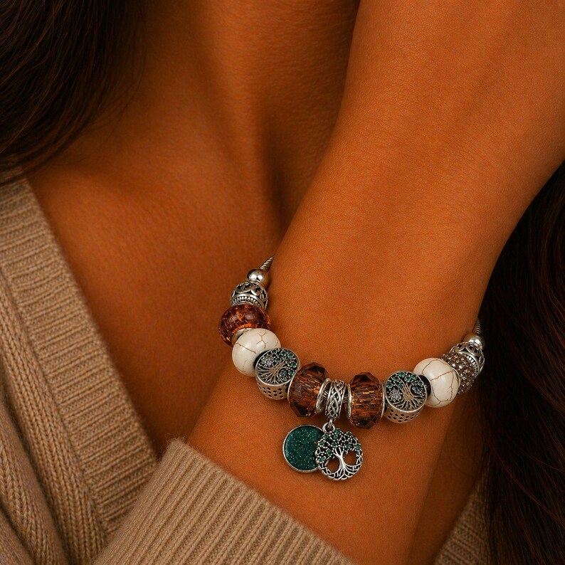 Tree of Life Euro Cuff Wrap Bracelet, Silver - - LadybugfeetDesigns -