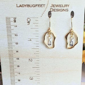 Safety Pin Two-Tone dangle earrings, Gold - - LadybugfeetDesigns -
