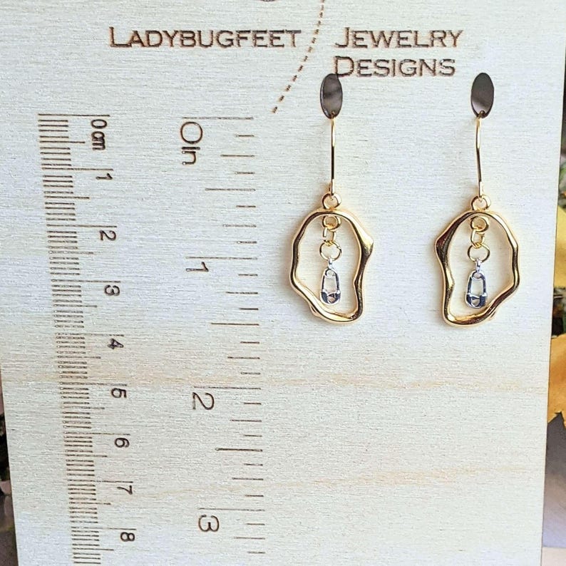 Safety Pin Two-Tone dangle earrings, Gold - - LadybugfeetDesigns -