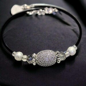 Cubic Zirconia Memory Wire Bangle bracelet - - LadybugfeetDesigns -