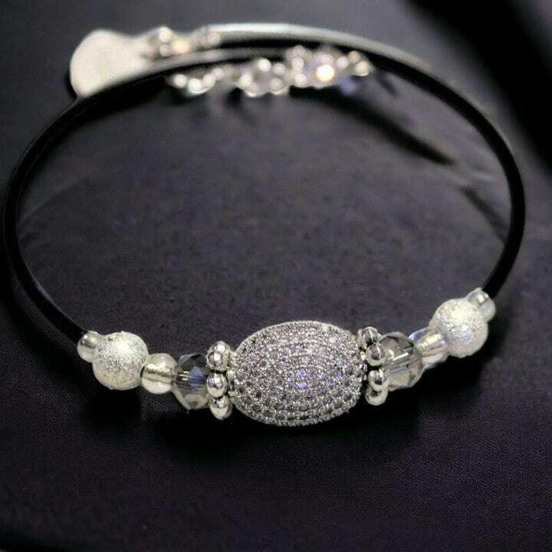 Cubic Zirconia Memory Wire Bangle bracelet - - LadybugfeetDesigns -