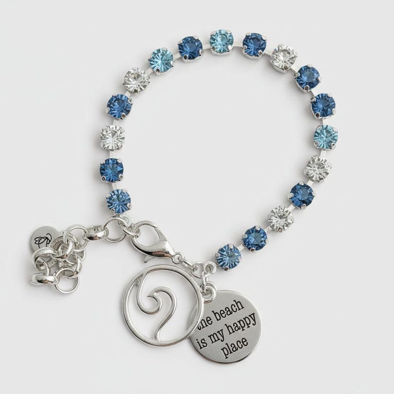 The Beach is my Happy Place-Ocean Wave Faceted Crystal Bracelet - - LadybugfeetDesigns -