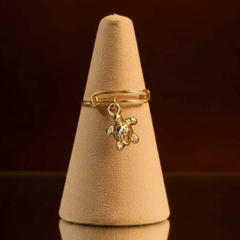 Sea Turtle Expandable Charm Ring - Gold - - LadybugfeetDesigns -