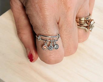 Mutter Geburtsstein Charm Ring, verstellbar.925 Sterling Silber