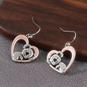 Rustic Koala Bear Heart Earrings - - LadybugfeetDesigns -