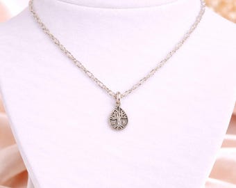 Tree of Life Drop Necklace, Silver - 20 inch