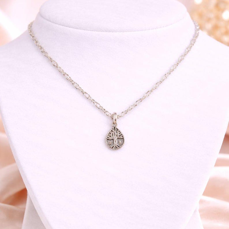 Tree of Life Drop Necklace, Silver - 20 inch - - LadybugfeetDesigns -