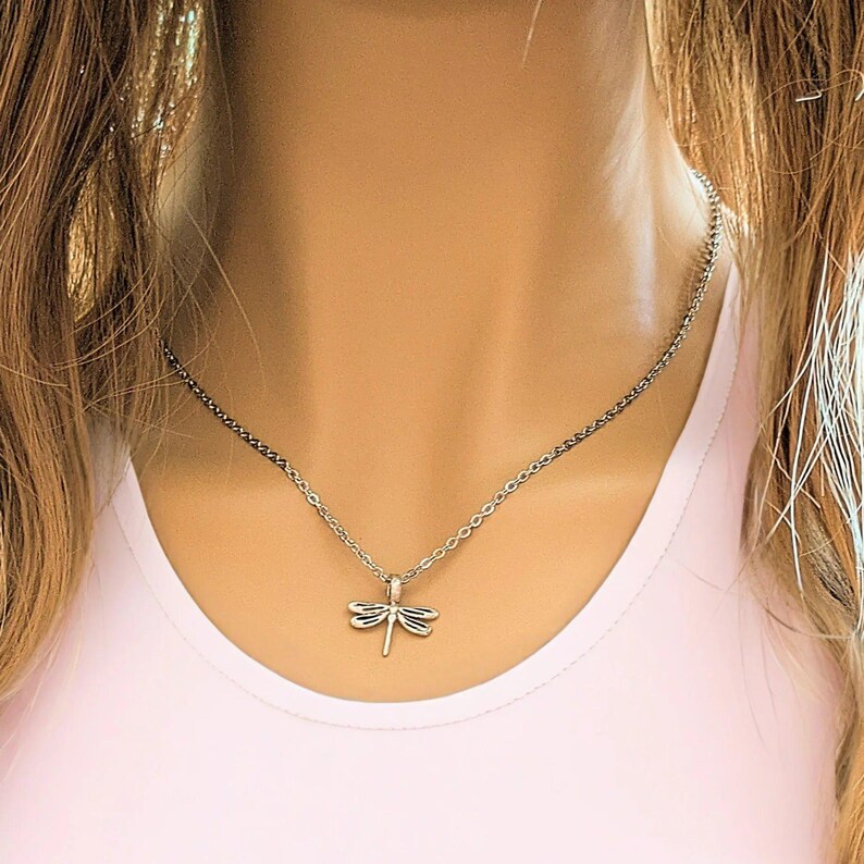 Dragonfly Necklace, Silver - 20 inch - - LadybugfeetDesigns -