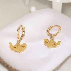 Dinosaur Huggie Hoop earrings, Gold - 15mm - - LadybugfeetDesigns -